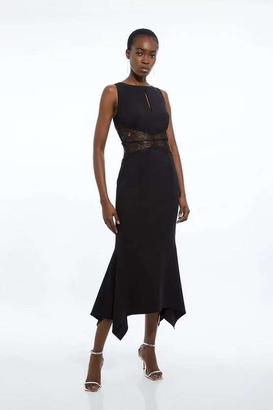 Tailored Lace Waist Detail Midi Dress | Karen Millen Petite Wedding Guest Dresses, 2023 Wishlist, Plus Size Formal, Tall Dresses, Petite Coat, Plus Size Coats, Fall Outfits For Work, Plus Size Wedding, Karen Millen