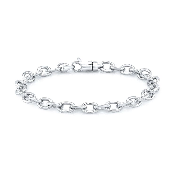 Alexandra Jules 'Oval Link Bracelet' is a jewelry box staple. This Belcher style chain is made of delicate oval links joined in a simple alternating sequence; creating a pleasantly simple and modern bracelet. The 'Oval Link Bracelet' is chic and versatile; it looks great everyday on its own or layered with other bracelets. Available in 18kt yellow, white and pink gold 7.25 inches in length Please see our bracelet and bangle sizing guide to assure a proper fit. Contact us if you need a link remov Timeless Gold-tone Oval Link Bracelet, Classic Gold-tone Oval Link Bracelet, White Gold Oval Link Bracelet, Tarnish Resistant, Gold-plated Oval Link Bracelets With Box Chain, Gold-colored Brass Oval Link Bracelet, Modern Bracelet, Modern Bracelets, Pink Gold, Custom Fit