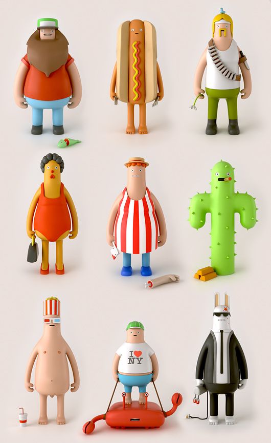 many different toy figures are shown together