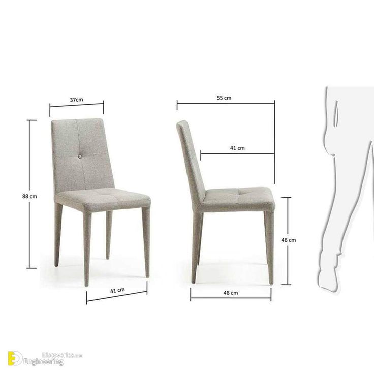 two chairs with measurements for each chair and the seat upholstered in grey fabric