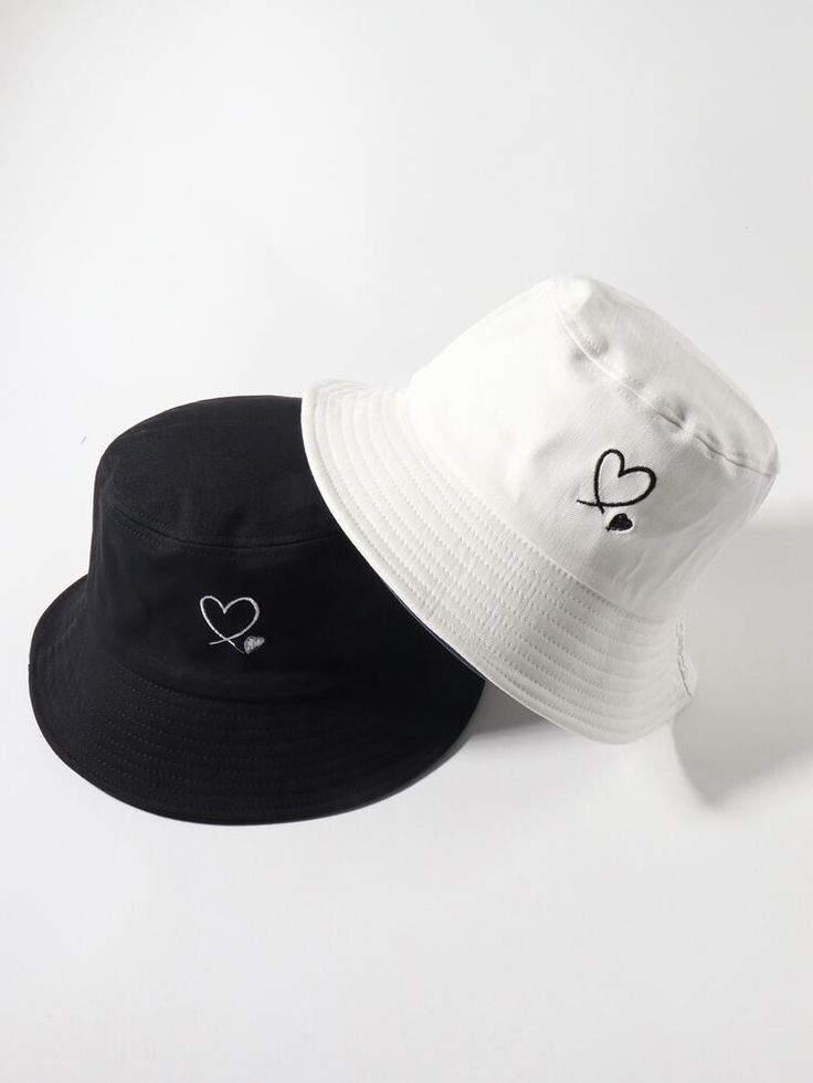 Free Returns ✓ Free Shipping On Orders $49+ ✓. 2pcs Couple Heart Embroidery Bucket Hat- Hats at SHEIN. Bucket Hat Outfit, Italian Summer Outfits, Couple Heart, Bucket Hat Fashion, Hat Aesthetic, Black Bucket Hat, Luxury Hats, Mens Bucket Hats, Fall Wardrobe Essentials