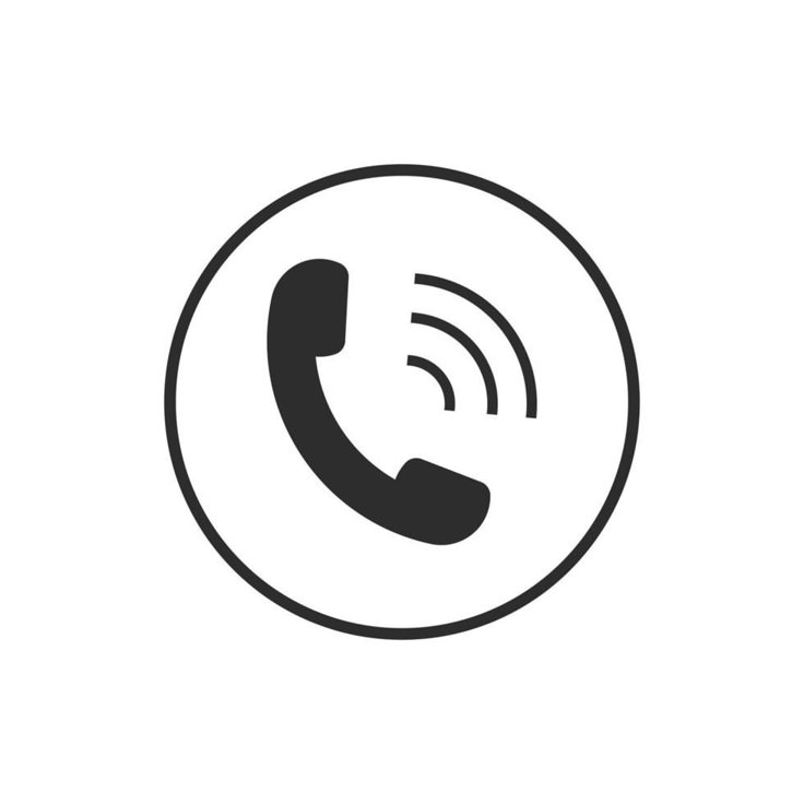 the phone icon is shown in black and white, with a circular frame around it