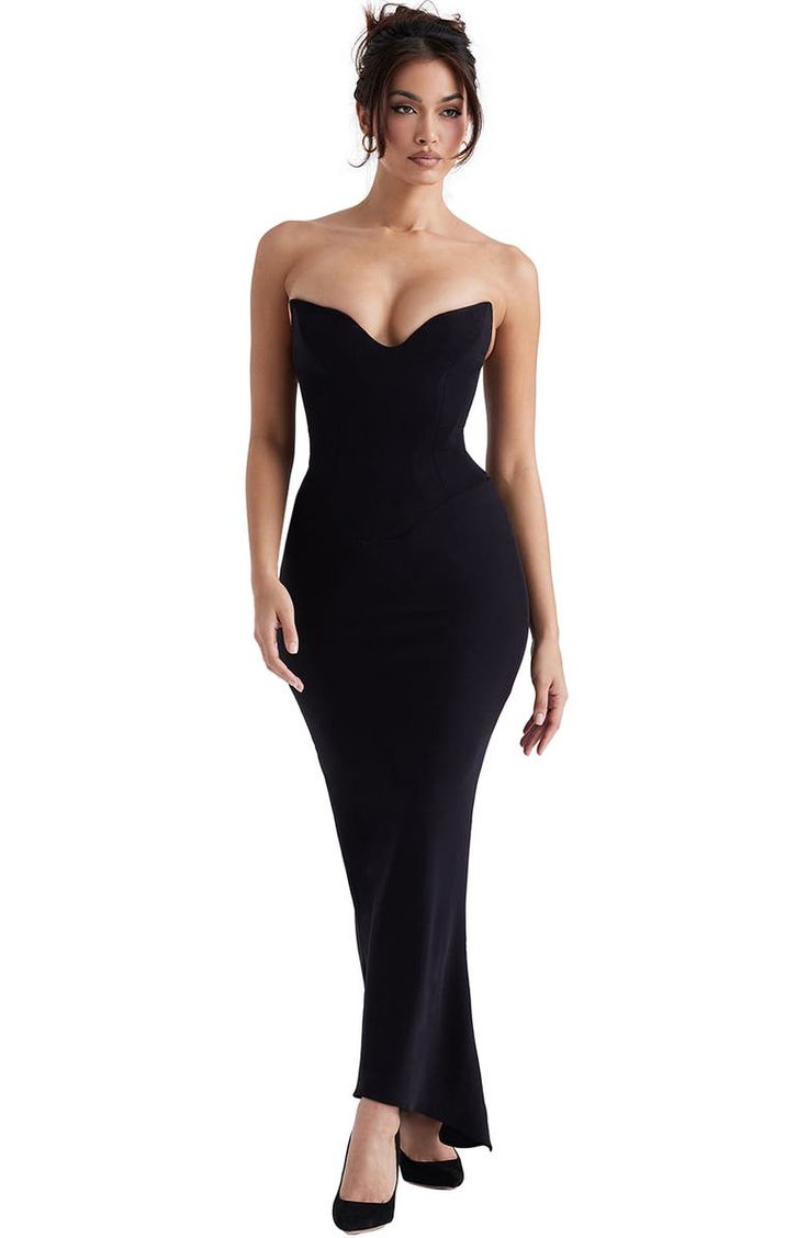 HOUSE OF CB Sabine Strapless Stretch Crepe Dress | Nordstrom Tube Dress Outfit Classy, Maxi Design, Floor Length Maxi Dress, Black Tube Top, House Of Cb Dresses, Black Tube, Strapless Corset, Three Words, House Of Cb