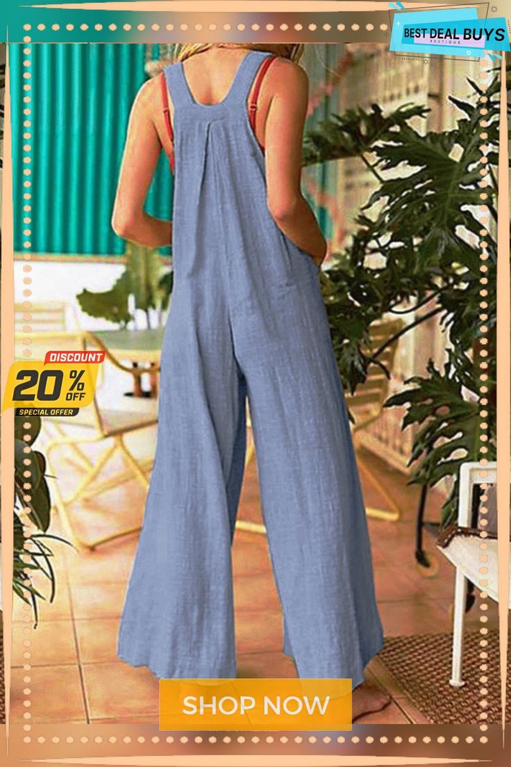 Women's Loose One-piece Wide-leg Pants Casual Jumpsuit Non-stretch Denim Jumpsuit For Summer, Non-stretch Solid Color Summer Overalls, Non-stretch Overalls For Summer, Summer Strapless Jumpsuit With Pockets, Casual Full Length Solid Jumpsuits And Rompers, Non-stretch Wide Leg Jumpsuits And Rompers For Beach, Wide Leg Jumpsuit For Beach, Non-stretch Wide Leg Jumpsuits For Beach, Casual Strapless Jumpsuit With Pockets For Summer