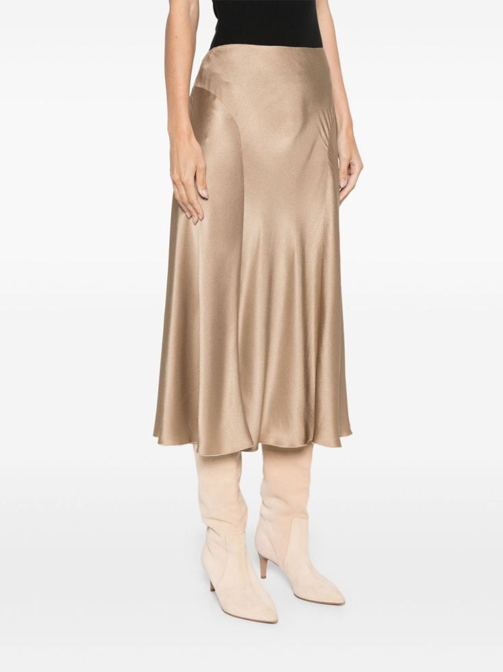 Find ALBERTA FERRETTI Satin Midi Skirt on Editorialist. beige satin weave panelled design concealed side hook and zip fastening mid-rise flared skirt unlined straight hem mid-length Panelled Skirt, Paneled Skirt, Satin Midi Skirt, Alberta Ferretti, Flared Skirt, Panel Design, Flare Skirt, Mid Length, Mid Rise