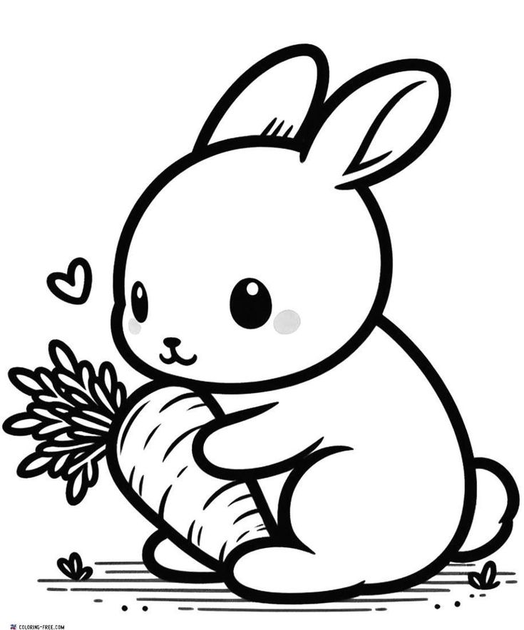 a cartoon bunny holding a carrot with hearts on it's chest and sitting down