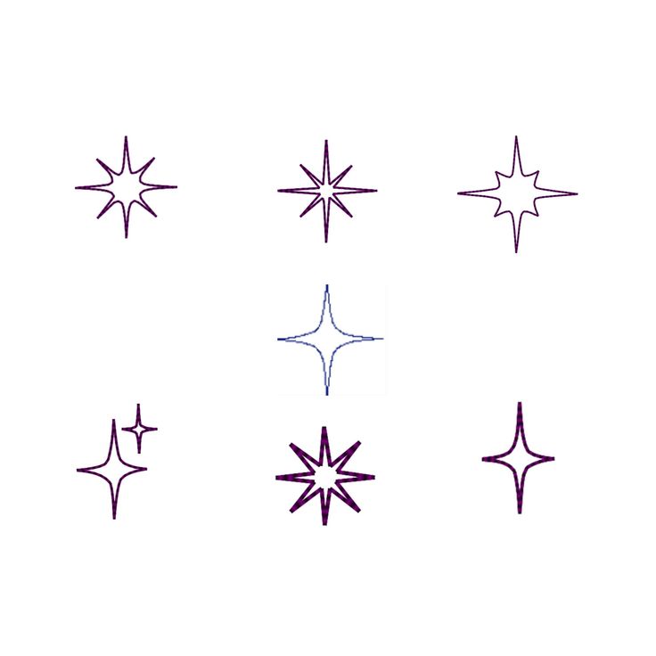 six different stars are shown in purple ink