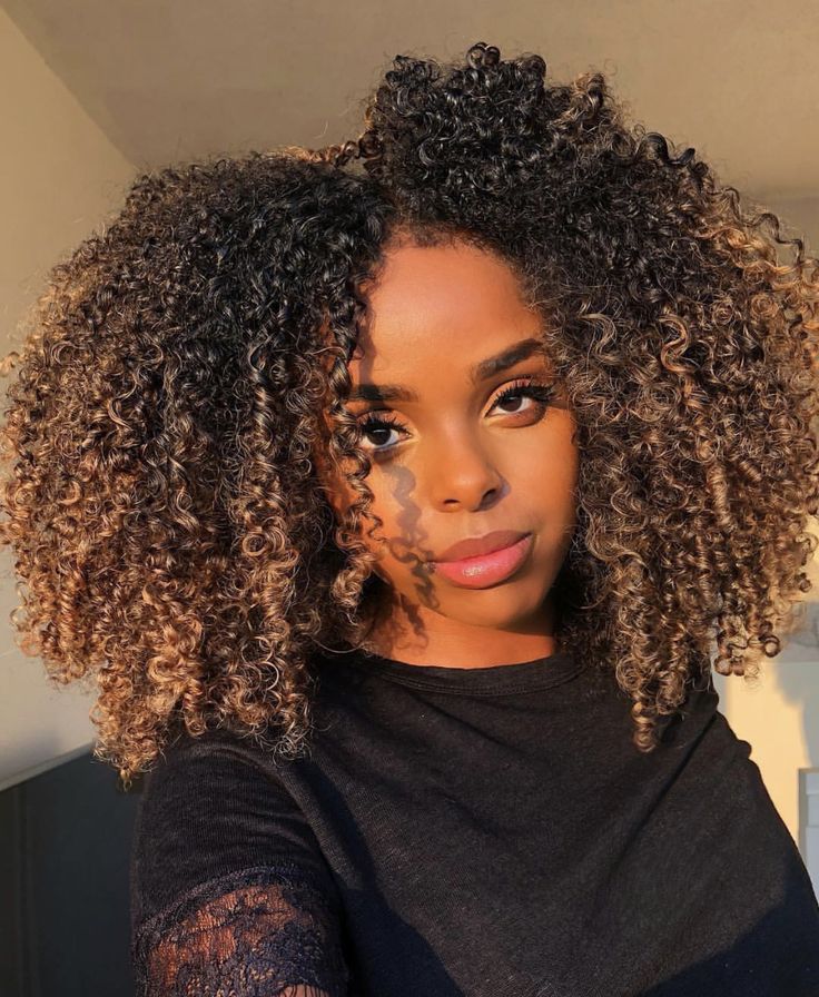 Crown Highlights, Curly Hair Color Ideas, Curly Hair Color, Blonde Afro, Highlights Curly Hair, Colored Curly Hair, Pelo Afro, Dyed Natural Hair, 4c Hair