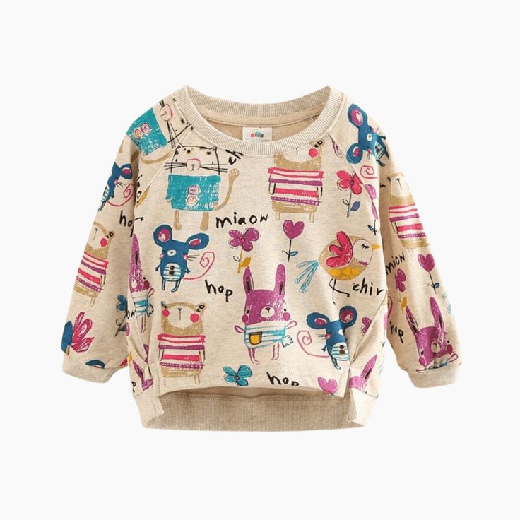 Introducing our Long Sleeve Cartoon Rats Loose Sweatshirt, a cozy and adorable addition to your little girl's wardrobe. Crafted with comfort and style in mind, this sweatshirt is perfect for keeping her warm and fashionable during the colder months. The loose fit of this sweatshirt allows for easy movement and a relaxed, comfortable feel. It's designed to provide your child with the freedom to play, explore, and express herself while staying cozy and snug. The long sleeves offer added warmth, ma Girls Wardrobe, Girl Pattern, Stylish Shirts, Printed Sweatshirts, Baby Dress, Boy's Clothing, Hoodie Fashion