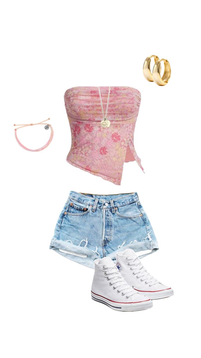 Shorts With Converse, Tube Top And Shorts, Tube Top Outfits, Converse Outfit, Top Summer Outfits, Outfit For Summer, Outfit Inspo Summer, Trendy Outfits For Teens, Easy Trendy Outfits