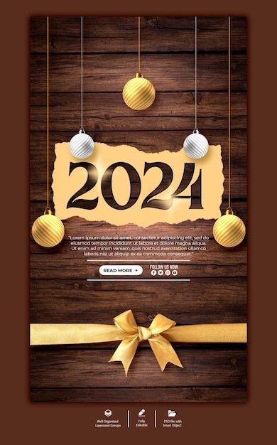 the new year poster with golden balls and ribbon on wooden background - kosten stock - graf