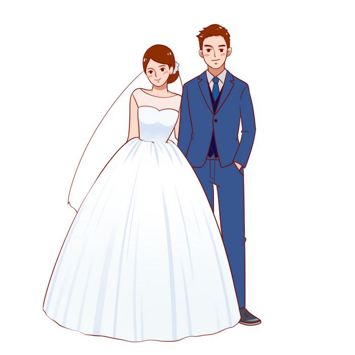 a bride and groom standing next to each other in front of a white background,