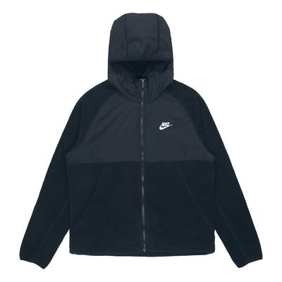 Men's Nike Sportswear Full-Length Zipper Cardigan Hooded Fleece Lined Jacket Black DM1220-010 Athleisure Fleece Outerwear With Drawstring Hood, Nike Sporty Fleece Jacket For Streetwear, Windproof Fleece Hoodie Outerwear, Nike Fleece Track Jacket For Streetwear, Sportswear Fleece Jacket With Ribbed Cuffs For Streetwear, Sportswear Fleece Jacket With Ribbed Cuffs, Sporty Hooded Fleece Jacket, Sporty Windproof Fleece Jacket For Streetwear, Winter Sports Fleece Jacket In Athleisure Style