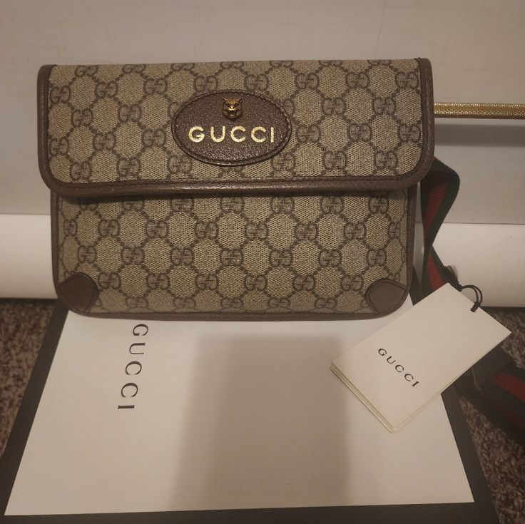 Brand New With Dust Bag And Box! Can Be Worn Crossbody Or Around The Waist Formal Gucci Bags With Logo Plaque, Brown Leather Gucci Belt Bag, Gucci Brown Leather Belt Bag, Gucci Belt Bag With Removable Pouch For Travel, Gucci Leather Belt Bag With Removable Pouch, Rectangular Leather Gucci Belt Bag, Crossbody Belt Bag, Bags Gucci, Gucci Crossbody