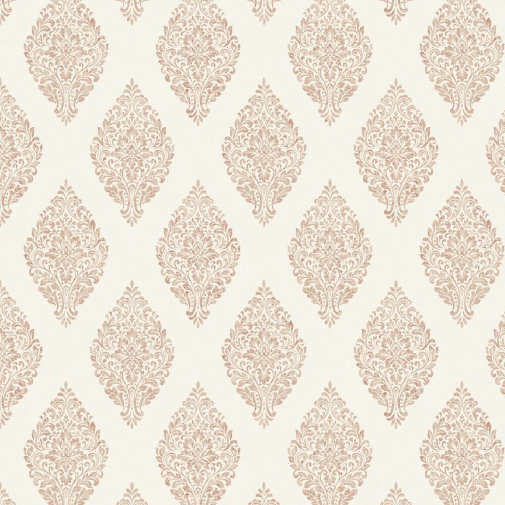 a white and beige wallpaper with an ornate design