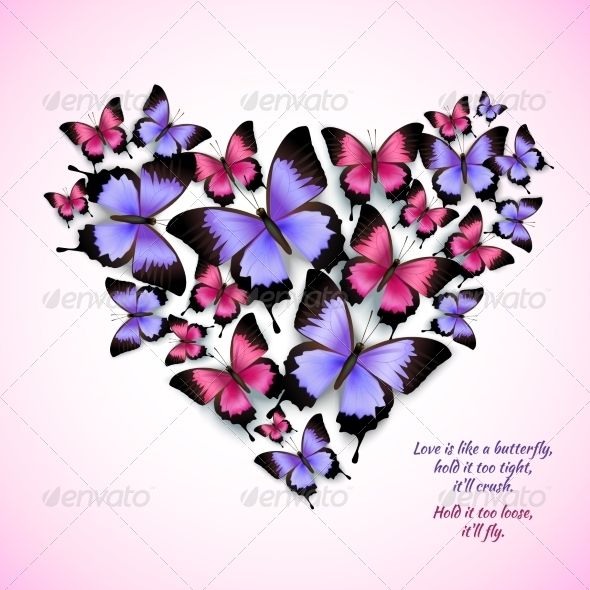 purple and pink butterflies in the shape of a heart