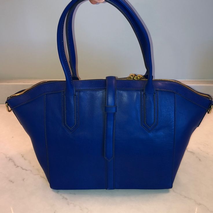 Never Worn. J.Crew Leather Satchel. Royal Blue. Gold Hardware. Removable Strap. Blue Shoulder Bag With Metal Hardware For Everyday Use, Blue Office Bag With Zipper Closure, Elegant Blue Bags For Work, Everyday Blue Shoulder Bag With Metal Hardware, Elegant Blue Shoulder Bag For Work, Blue Shoulder Bag With Gold-tone Hardware For Office, Chic Blue Bags With Branded Hardware, Blue Shoulder Bag With Metal Hardware For Office, Chic Blue Shoulder Bag With Branded Hardware