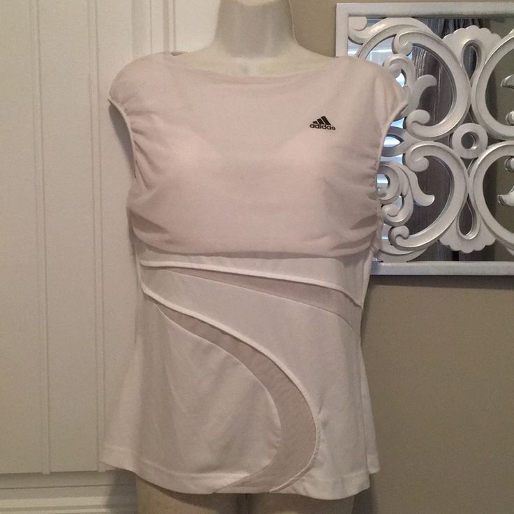 Nwot Unique Adidas White Tennis/Athletic Top Mesh Cutouts Size Medium 8/10 C 35-37 W 29-31 H 38.5-40.5 No Flaws Machine Wash Line Dry Nonsmoking Home Spring Adidas White Activewear, White Adidas Activewear For Spring, Sporty Fitted Adidas Logo Tops, Fitted Adidas Logo Top In Athleisure Style, White Adidas Logo Activewear, Adidas Logo Fitted Sports Tops, Adidas Fitted Sports Top, Adidas Fitted Training Tops, White Adidas Sportswear Activewear