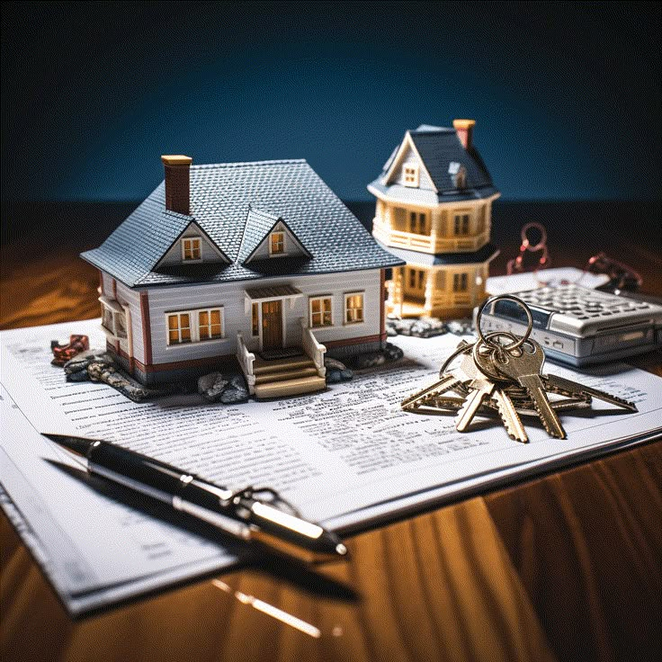 two model houses and keys on top of paperwork