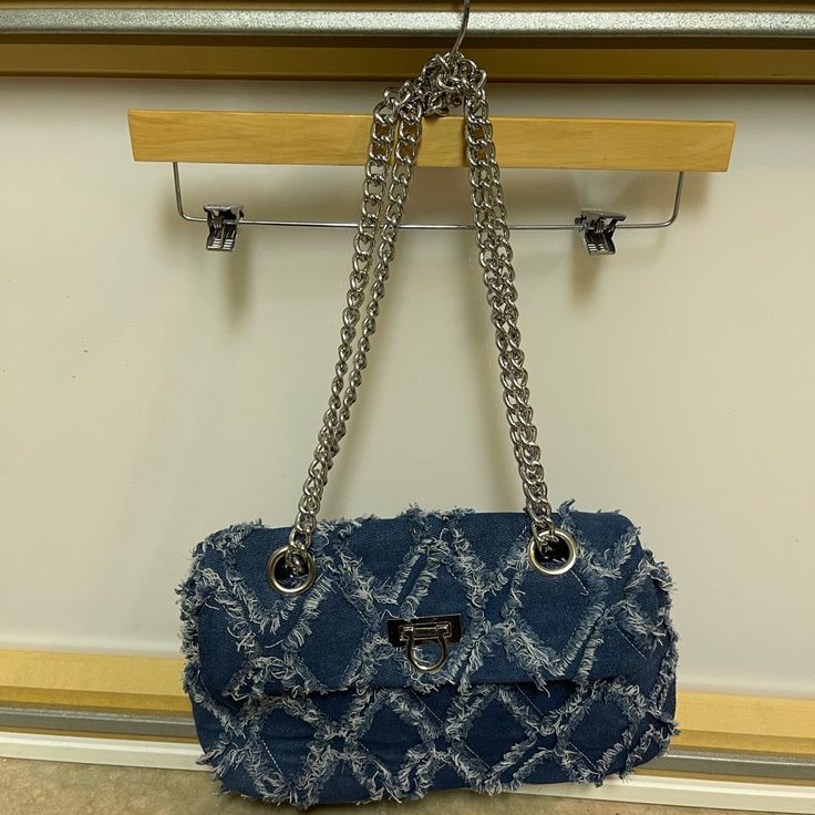 Brand New Women Jean Handbag- 6h X 12w Blue Satchel Flap Bag For Shopping, Blue Top Handle Box Bag For Errands, Casual Blue Top Handle Bucket Bag, Blue Rectangular Baguette Bag With Large Capacity, Blue Shoulder Bucket Bag For Errands, Blue Rectangular Baguette Bag For Shopping, Casual Blue Top Handle Bag, Trendy Blue Hobo Bag With Top Handle, Trendy Blue Top Handle Hobo Bag