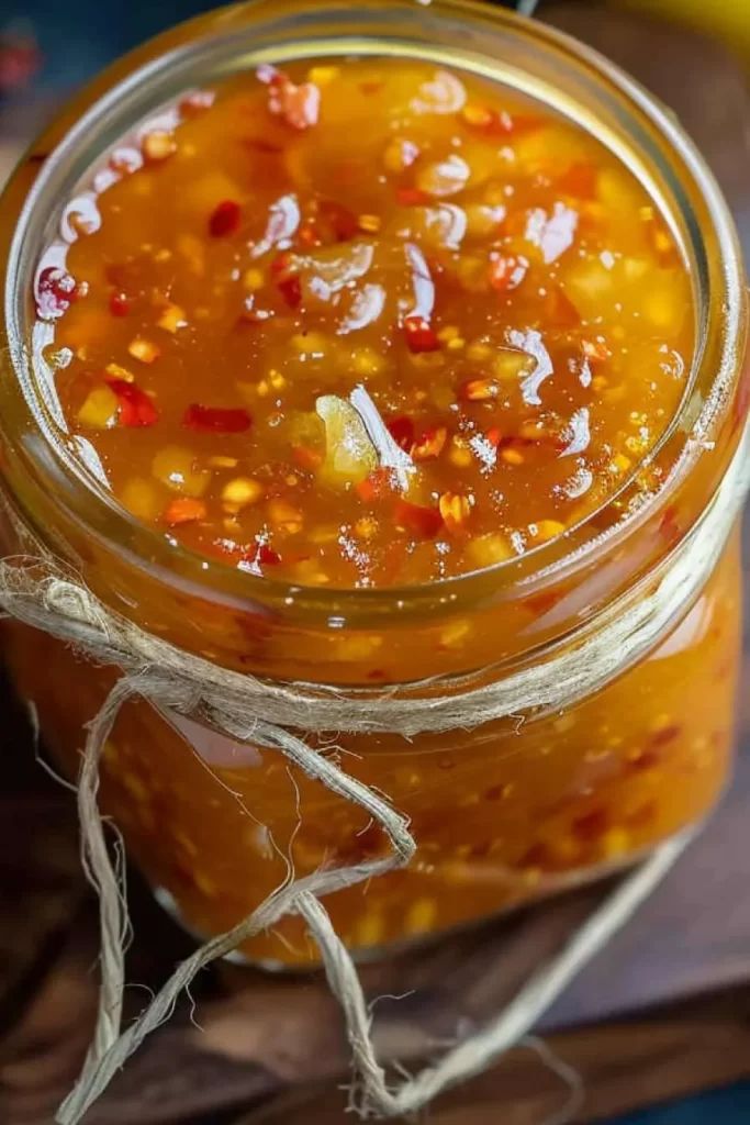 a jar filled with food sitting on top of a wooden table