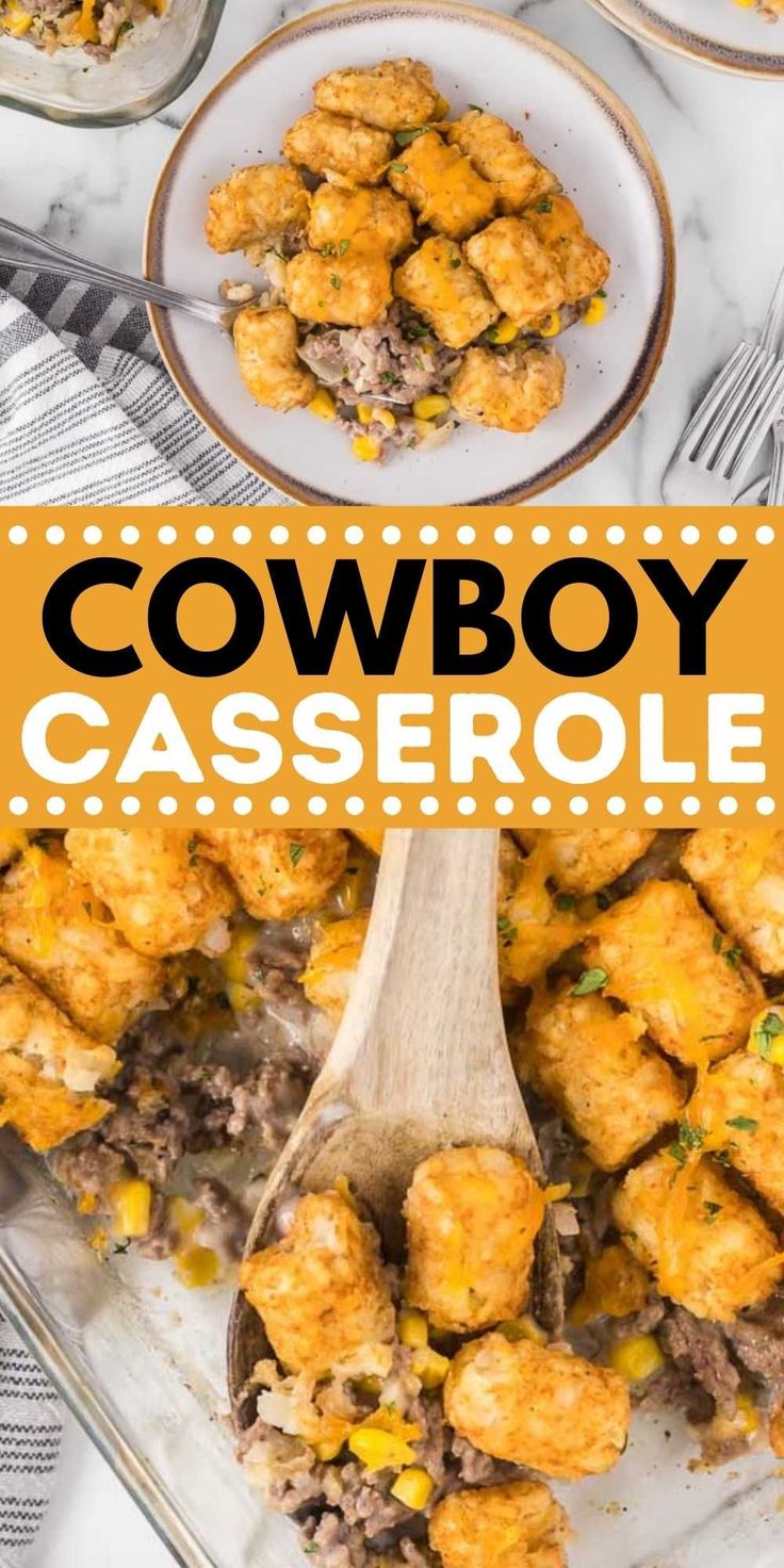 this cowboy casserole is loaded with tater tots, ground beef and cheese