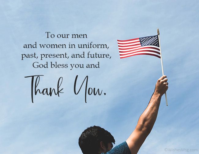 a man holding an american flag with the words thank you to our men and women in uniform, past, present, and future