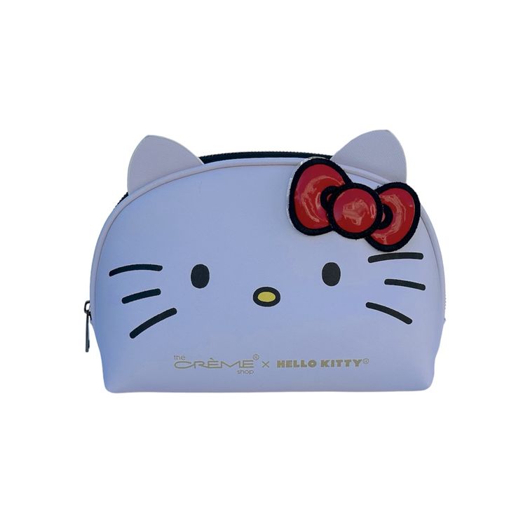 The Crme Shop X Hello Kitty Makeup Bag. Trendy White Cosmetic Bag, White Hello Kitty Print Bag, White Hello Kitty Print Bag For Daily Use, Trendy White Bag With Cat Design, White Hello Kitty Pouch Bag, White Hello Kitty Bag For Daily Use, Trendy White Hello Kitty Bag, White Playful Hello Kitty Print Bags, Playful White Bags With Hello Kitty Print