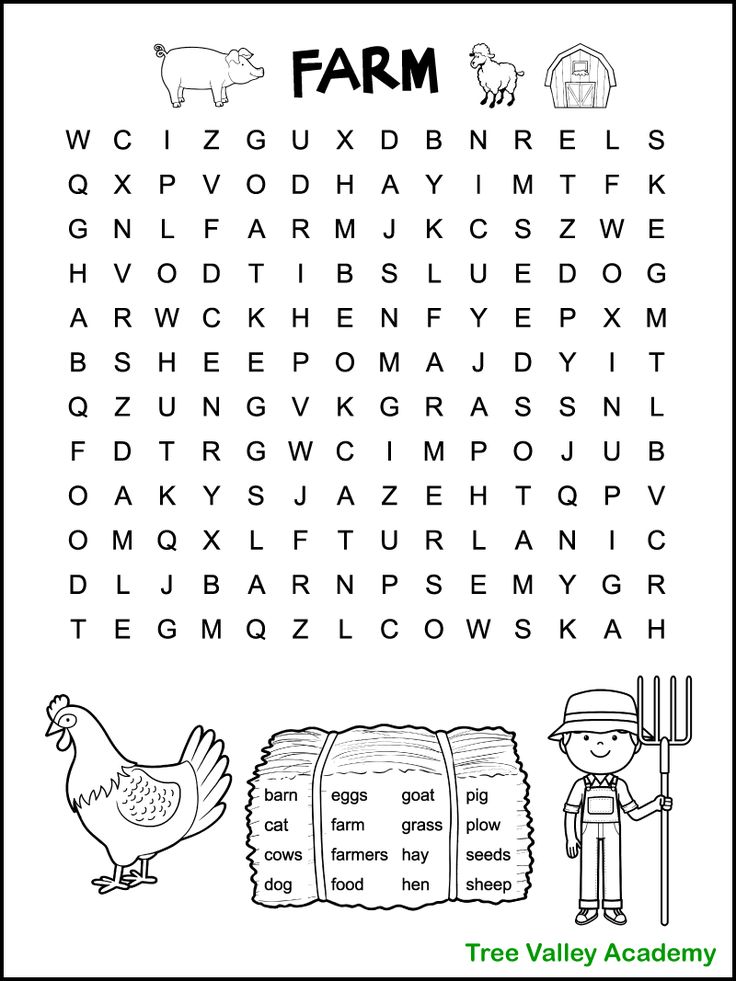 the farm word search is shown in black and white with an image of a man holding a