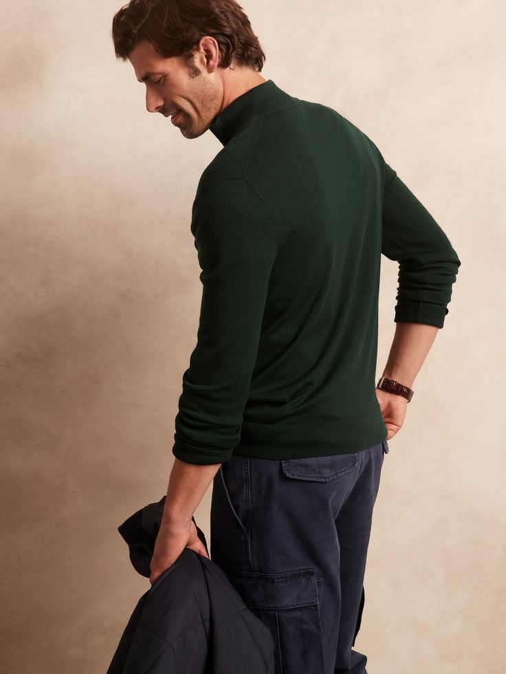 Smart and sporty, this half-zip sweater has an at-ease fit that's perfect for layering.  Plus, it's knit from extra-fine Merino wool, spun by the masters at Italy's Zegna Baruffa mill, and selected by our designers for its rich hue and sumptuously so Deep Winter, The Masters, Half Zip Sweaters, Zip Sweater, Winter Looks, Mens Shirt Dress, Black Charcoal, Half Zip, Charcoal Grey