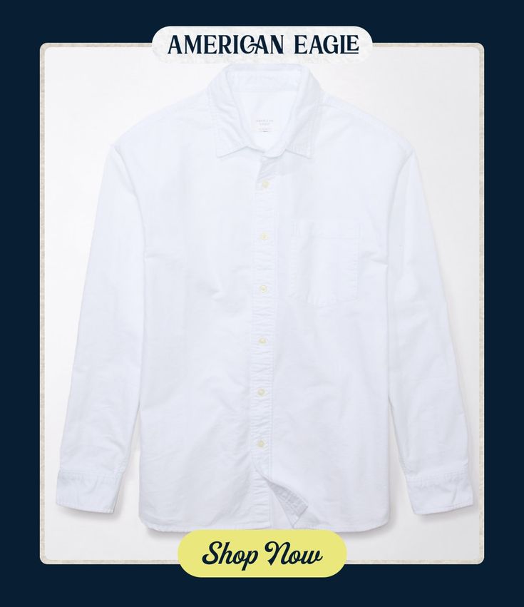 Made from soft oxford cotton/Full button-up front/Single chest pocket/Curved hem/Striped pattern/This shirt is Real Good: made with the planet in mind and a promise to continue to do better Do Better, Oxford Shirt, Chest Pocket, Women's Jeans, American Eagle Outfitters, Button Up Shirts, American Eagle, Oxford, Button Up