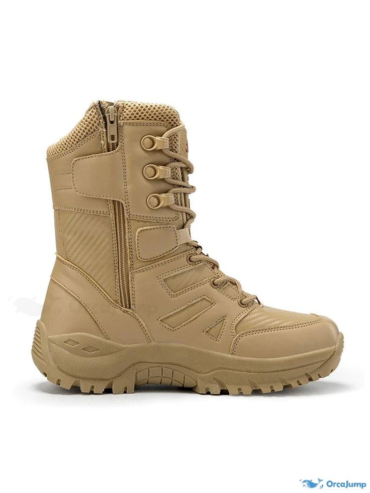 OrcaJump - Outdoor Mountaineer Boots - Durable and Breathable Hiking Boots for Camping and Hiking Durable Round Toe Boots For Adventure, Insulated Lace-up Hiking Boots With Round Toe, Outdoor Fall Boots With Round Toe, Wear-resistant Khaki Boots For Outdoor Work, Fall Outdoor Boots With Round Toe, Fall Outdoor Combat Boots With Round Toe, Round Toe Combat Boots For Outdoor Fall Activities, Round Toe Combat Boots For Outdoor Fall Use, Fall Combat Boots With Round Toe For Outdoor