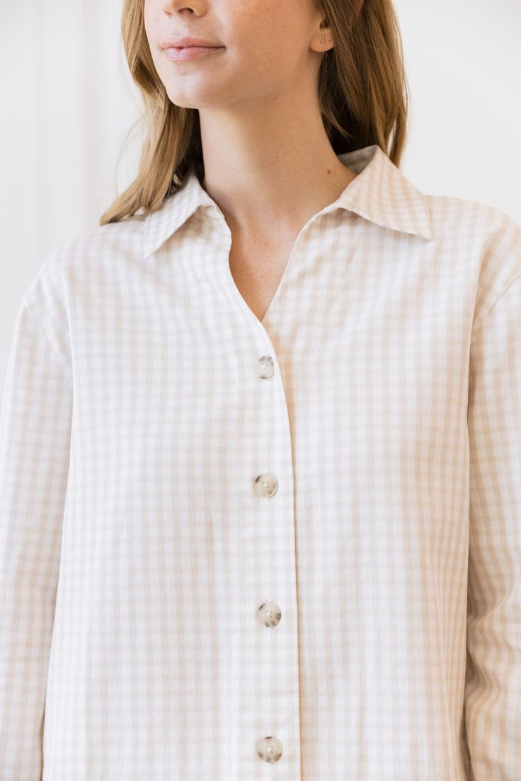 Relaxed yet elegant, our Long Sleeve Button Down is the perfect addition to your capsule wardrobe. Made from our unique blend of tencel and linen, our button down is naturally breathable and soft, perfect for year-round styling. Wear it tucked in to our Cozy Earth Coastal Comfort pant or untucked for a free-moving, lived-in silhouette. Women's Cozy Earth Coastal Comfort Long Sleeve Shirt Button Down in Sunkissed Gingham (Size: XX-Large) - Cozy Earth Relaxed Fit Plaid Blouse For Daywear, Plaid Relaxed Fit Blouse With Button Closure, Relaxed Fit Plaid Blouse With Button Closure, Plaid Blouse With Button Closure And Relaxed Fit, Relaxed Fit Plaid Shirt For Daywear, Gingham Long Sleeve Work Shirt, Gingham Long Sleeve Shirt For Work, Gingham Long Sleeve Workwear Shirt, Gingham Long Sleeve Shirt For Workwear