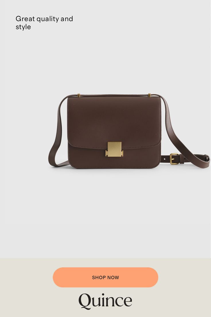 Quince  | Quince | Women's Italian Leather Box Shoulder Bag in Dark Brown Light Luxury Rectangular Satchel For Formal Occasions, Luxury Rectangular Box Bag With Hasp Closure, Light Luxury Brown Shoulder Bag For Evening, Light Luxury Rectangular Box Bag For Formal Events, Formal Light Luxury Box Shoulder Bag, Timeless Square Flap Bag For Formal Occasions, Classic Rectangular Shoulder Bag With Gold-tone Hardware, Rectangular Shoulder Bag With Gold-tone Hardware, Chic Rectangular Box Bag