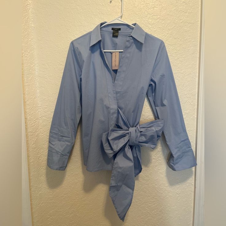 Ann Taylor Factory Chic Blue Fall Shirt, Chic Blue Shirt For Day Out, Chic Blue Workwear Shirt, Blue Fall Blouse For Office, Chic Blue Shirt For Work, Chic Blue Shirt For Workwear, Chic Blue Office Shirt, Chic Blue Shirt For Spring, Chic Blue Shirt For Office