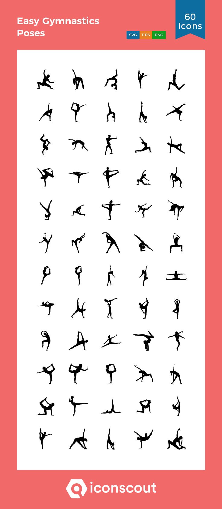 the silhouettes of people doing different things on a white background with text that reads easy gymnastics