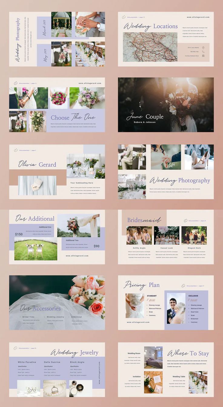 the wedding website is displayed on a pink background with multiple images and text, including an image