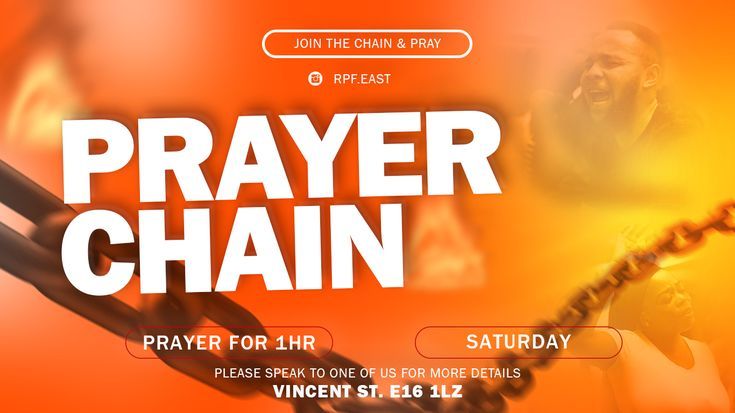 a flyer for a prayer service with chains and people in the background text reads, prayer chain