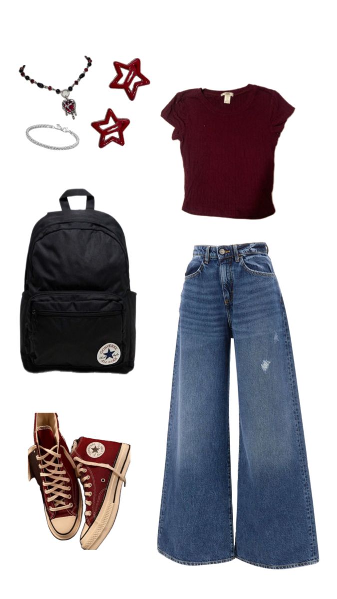 mine // #outfit #red #converse #basic #outfitinspo #style #downtown #stars How To Style Orange Converse, Bright Red Converse, Fits With Red Converse, Red Outfit For School, Red Basic Outfit, Cherry Converse Outfit, Maroon Top And Jeans Outfit, Cute Downtown Girl Outfits, Outfit Inspo With Converse