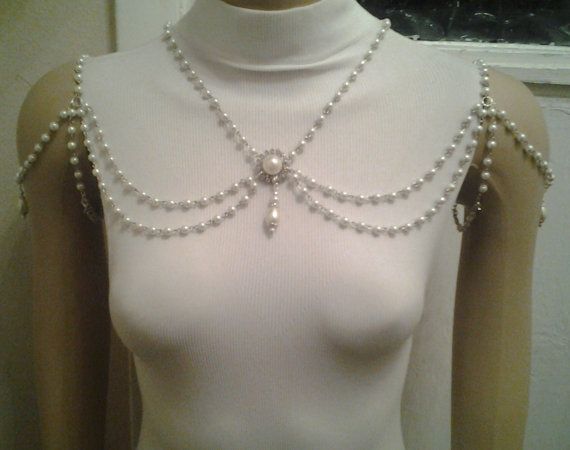 2-in-1 Reversible Pearl Crystal Flowers with Ivory Pearl Bead Chain Shoulder Necklace Bridal Wedding Shoulder Chain Jewelry, Ethereal Jewelry, Necklace Drawing, Ivory Necklace, Shoulder Jewelry, Prom Necklaces, Shoulder Necklace, Crystal Flowers, Prom Accessories