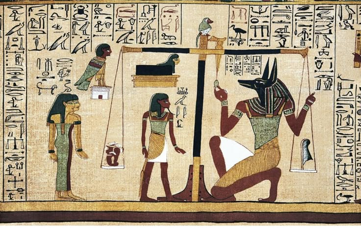 an egyptian painting with two men and one is holding a cross in front of another man