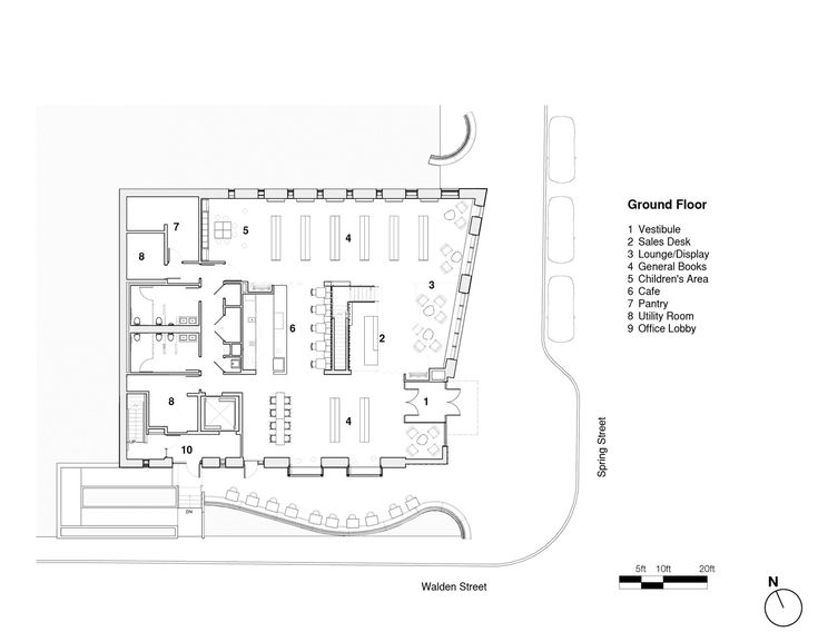 the ground plan for an office building with three floors and several rooms, including a second floor