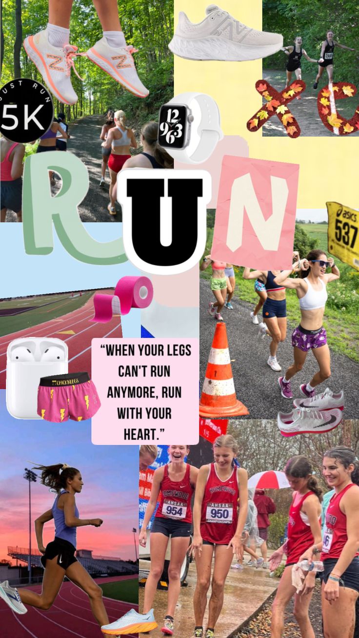 the collage shows people running and jogging in different colors, shapes, and sizes