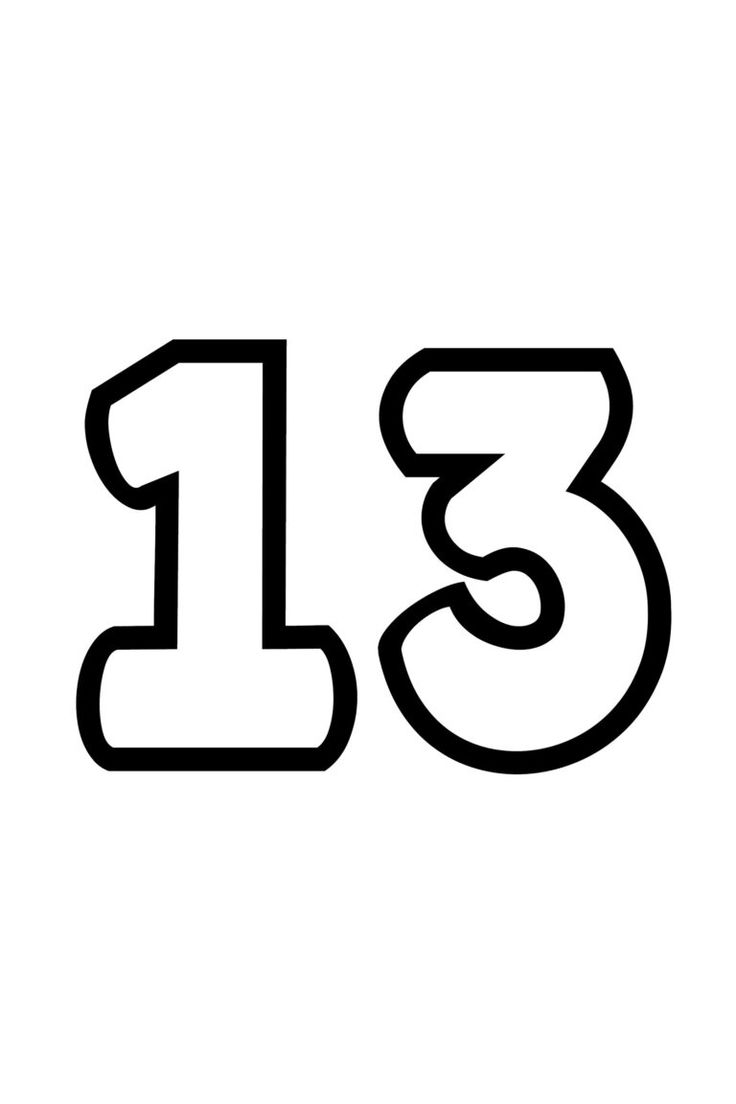 the number thirteen is shown in black and white