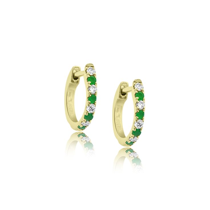 Emerald & Diamond Alternating Huggie Earrings - EarStylist by Jo Nayor Luxury Green Huggie Earrings For Women, Green Diamond Hoop Earrings Fine Jewelry, Green Huggie Earrings With Prong Setting, Gold And Diamond Earrings, Earring Collection, Earrings Ear, Ear Cuffs, Gold Chain Necklace, Earrings Collection