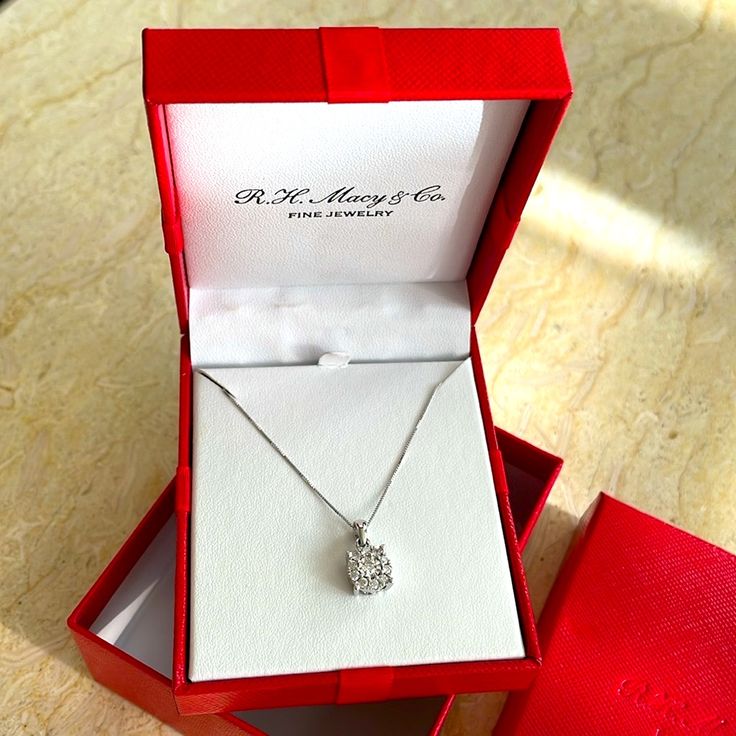 Brand New Diamond Halo 18" Pendant Necklace (1/3 Ct. T.W.) In 14k White Gold. Retail: $1200 Plus Tax. Spoil Her With Sparkle. This Elegant Pendant Necklace (1/3 Ct. T.W.) Features Round-Shape Diamonds, Set In A Halo-Style And Suspended From A Fine Box Link Chain. 1/3 Carat Diamond Necklace Diamond Color Rating Code: Ij Diamond Clarity Rating Code: 12-13 Diamond Shape: Round Set In 14k Gold, Rose Gold Or White Gold Approx. Length: 18"; Approx. Drop: 1/4" Original Tag Attached And In The Original Gia Certified White Gold Diamond Necklace For Formal Occasions, Formal Gia Certified White Gold Diamond Necklace, Formal White Gold Gia Certified Diamond Necklace, Elegant Gia Certified White Diamond Necklace, Elegant White Gia-certified Diamond Necklace, Elegant White Gia Certified Diamond Necklace, Gia Certified Classic Round Diamond Necklace, Luxury Gia Certified Diamond Necklace As Gift, Luxury Gia Certified Diamond Necklace Gift