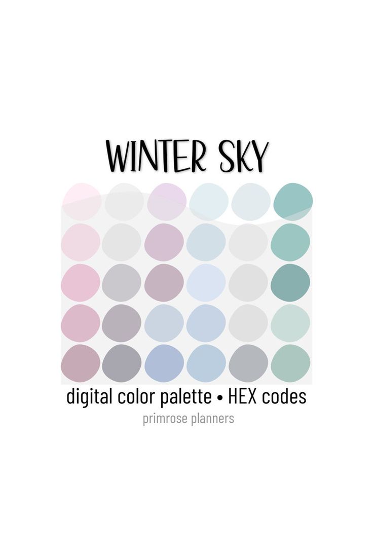 the cover for winter sky's digital color palette - hex code is shown