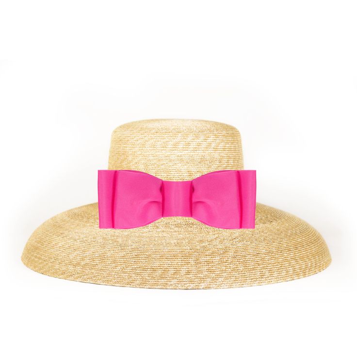 Straw Hat With Flat Bow - The Well Appointed House Elegant Short Brim Boater Hat With Upf 50+, Chic Boater Hat With Upf 50+ And Flat Brim, Elegant Boater Hat With Upf 50+ And Short Brim, Elegant Straw Hat With Upf 50+, Elegant Sun Hat With Upf 50+ For Kentucky Derby, Elegant Boater Hat With Upf 50+ And Flat Brim, Chic Pink Wide Brim Straw Hat, Summer Straw Hat With Structured Crown, Straw Panama Hat With Structured Crown For Beach