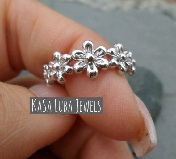 Pretty floral flower eternity stone in sizes 3-12 SOLID sterling stamped 925 silver Flower Shaped Promise Ring, Flower Shaped Birthstone Promise Ring, Silver Dainty Stackable Toe Rings, Silver Dainty Toe Ring, Dainty Flower Ring With Flower Charm, Dainty Flower Ring For Anniversary, Dainty Tiny Silver Toe Rings, Dainty Flower Ring With Charm For Promise, Dainty Stackable Flower Open Ring