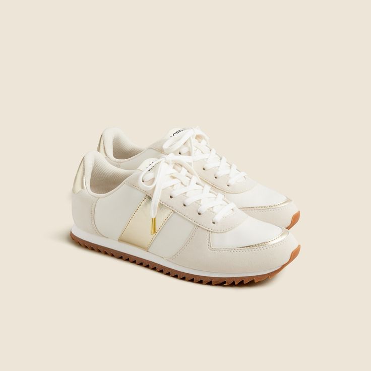 J.Crew trainers in metallic colorblock Sporty Metallic Sneakers, Sporty Metallic Sneakers With Translucent Outsole, Sporty Metallic Lace-up Sneakers, Metallic Lace-up Sporty Sneakers, Metallic Low-top Sneakers With Perforated Toe Box, Metallic Sporty Sneakers For Jogging, Metallic Lace-up Sneakers With Translucent Outsole, Sporty Metallic Sneakers For Jogging, Casual Metallic Sneakers